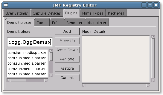 JMFregistry - Demultiplexer-Einstellungen